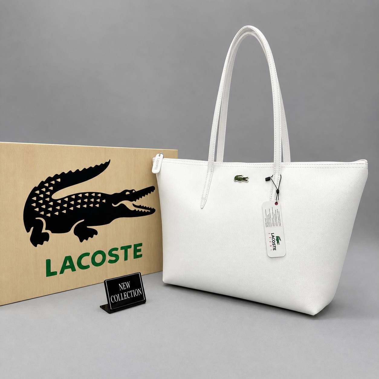 Lacoste Γκρι Τσάντα Ώμου με Φερμουάρ