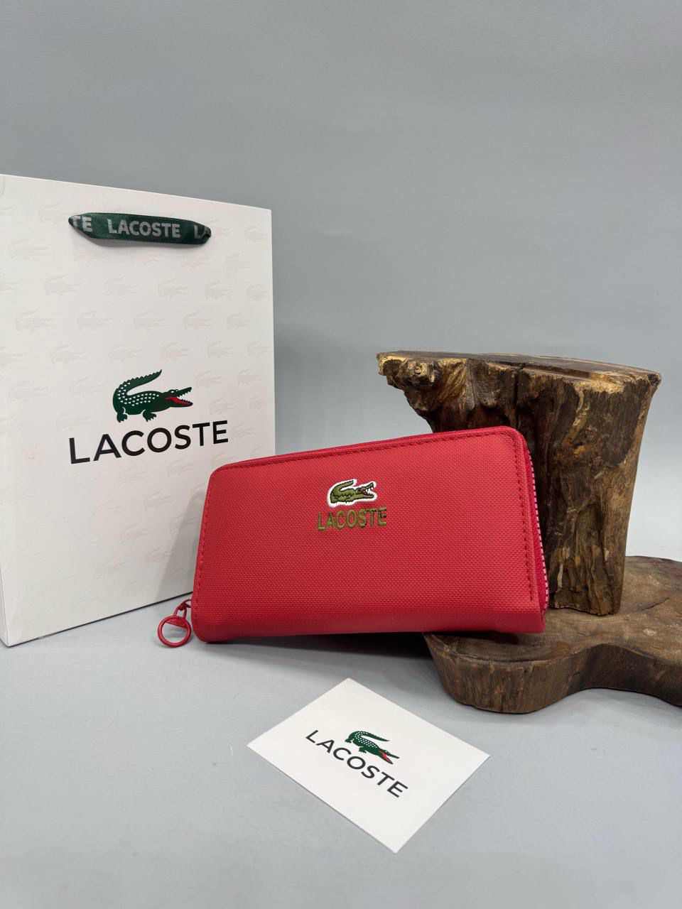 Lacoste Κόκκινο Πορτοφόλι με Φερμουάρ Περιμετρικά